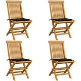 vidaXL Gartenstühle mit Schwarzen Kissen 4 Stk. Teak Massivholz