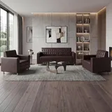 MCW 3-1-1 Sofagarnitur Pori, Couch Loungesofa Kunstleder, Metall-Füße ~ coffee