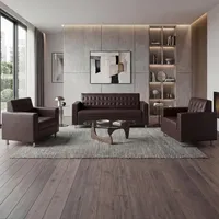 MCW 3-1-1 Sofagarnitur Pori, Couch Loungesofa Kunstleder, Metall-Füße ~ coffee