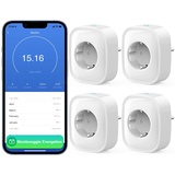 GHome Smart Intelligente Steckdose, Smart Alexa-Stecker, kompatibel mit Alexa Google Home, Fernbedienung per App, misst den Energieverbrauch, Sprachsteuerung, nur 2,4 GHz WLAN, 4 Stück, Weiß