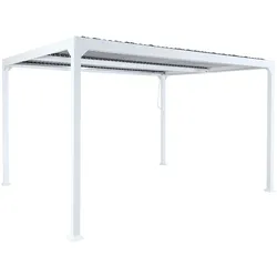Mendler Alu Pergola HWC-L41, Lamellen-Pavillon Terrassenüberdachung, stabiles 8cm-Metall-Gestell 3x3,7m ~ weiß