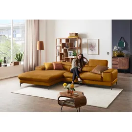 W.Schillig Ecksofa "Piedroo, Designsofa mit tollem Sitzkomfort, elegant und bequem, L-Form", gelb (brandy s37), B:303cm H:70cm T:193cm, Stoff S37 (100% Polyester): Luxus-Microfaser in Lederoptik, Sofas, Ecksofa, Kopfteilverstellung, wahlweise mit