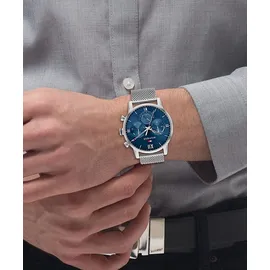 Tommy Hilfiger Multi Zifferblatt Quarz 44 mm Edelstahlgehäuse silber Edelstahl-Mesh-Gliederarmband blau M