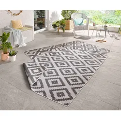 Teppich NORTHRUGS "Malta Wendeteppich", grau (grau, creme), B:240cm H:5mm L:340cm, Kunstfaser, Teppiche, In-& Outdoor, Wetterfest, Balkon, Terrasse, Raute, Läufer, Wohnzimmer