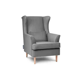 Konsimo Ohrensessel Stralis Webstoff 82 x 108 x 80 cm Grau mit Kissen