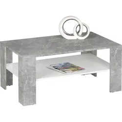 JOKER Couchtisch in Beton-Optik, Weiß – 100 × 44 × 60 cm