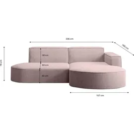 Kaiser Möbel Ecksofa Designer MODENA STUDIO stoff Dicker cord Poso Rosa Links