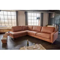 KAWOLA Ecksofa VILNIUS 3-Sitzer mit Recamiere links Kunstleder mit Lederanteil cognac