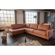 KAWOLA Ecksofa VILNIUS 3-Sitzer mit Recamiere links Kunstleder mit Lederanteil cognac