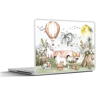MuchoWow Laptop-Aufkleber Alpaka - Tiere - Kinder - Heißluftballon - Kinder, (1tlg), Laptop Folien Cover, Aufkleber, Sticker, Schutz vor Kratzern, 30x21 cm bunt Ø 36.40 cm x 30 cm x 21 cm