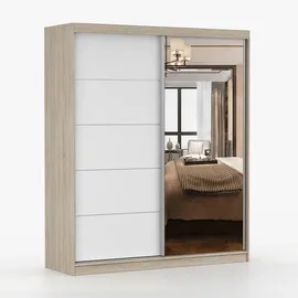 imoebel24 Schwebetürenschrank Bella 183 x 218 x 61 cm Sonoma/Weiß