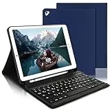 AVNICUD Tastatur Hülle für iPad 6. Generation - QWERTZ Deutsch Bluetooth Tastatur Magnetisch Abnehmbarer Schutzhülle mit Stifthalter für iPad 6.Gen 2018, iPad 5.Gen, iPad Pro 9.7, iPad Air 2 & 1,Blau