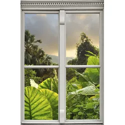 Wandsticker QUEENCE "Regenwald", grün, T:0,1cm, Wandtattoos, Wandsticker, Wandbild, selbstklebend, 3D, Fenster