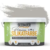 SEEBAUER diy Silikatfarbe Hellgrau 10L für Innen (No. 204 Smooth Grey) Atmungsaktive Mineralfarbe für Allergiker - Abwaschbare Wandfarbe - Grautöne hohe Deckkraft