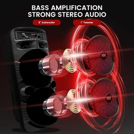 Pyle Audio Pyle Bluetooth Lautsprecher - PA Anlage, Karaoke Maschine, Musikbox Groß, Partybox, Dual 8” Subwoofer, Tragbare Musikboxen 600W mit wiederauflad...