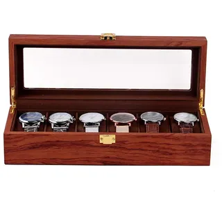 Aohuada Holz Uhrenbox Vitrine Aufbewahrungsbox Watch Display Box Schmuck Organizer zur Ausstellung und Aufbewahrung von 6Slot