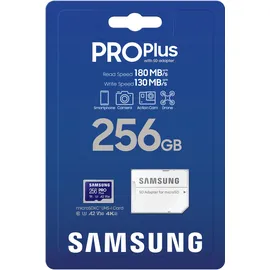 Samsung PRO Plus R180/W130 microSDXC 256GB Kit, UHS-I U3, A2, Class 10 (MB-MD256SA/EU)