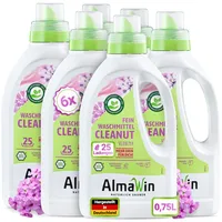 AlmaWin® Feinwaschmittel Cleanut [6x 750ml - 150 Ladungen] mit Waschnuss-Extrakt - Waschmittel mit Verbena-Duft für Feines & Buntes [20-60°C] - Flüssiges Waschmittel Natur - Öko, VEGAN & Palmölfrei