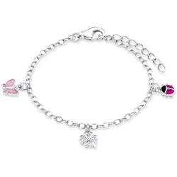 Armband PRINZESSIN LILLIFEE "9082414, Marienkäfer, Schmetterling, Kleeblatt", rosa (silberfarben, rosa, pink, rosa, pink), Armbänder, Mädchen, Silber 925 (Sterlingsilber), mit Zirkonia (synth.)