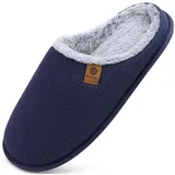 ONCAI Hausschuhe Herren Rückstellschaum Memory Foam Herren Pantoffeln und Mann Haus Schuhe mit Kunstpelz Futter und Indoor Outdoor Gummisohlen Plüsch Blau Größe 47 EU - 47 EU