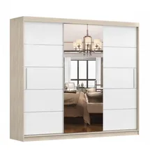 imoebel24 Schwebetürenschrank, Sonoma Eiche, Weiß, Holzwerkstoff, 9 Fächer, Rechteckig, 250x218x61 cm Schlafzimmer, Kleiderschränke, Schwebetürenschränke