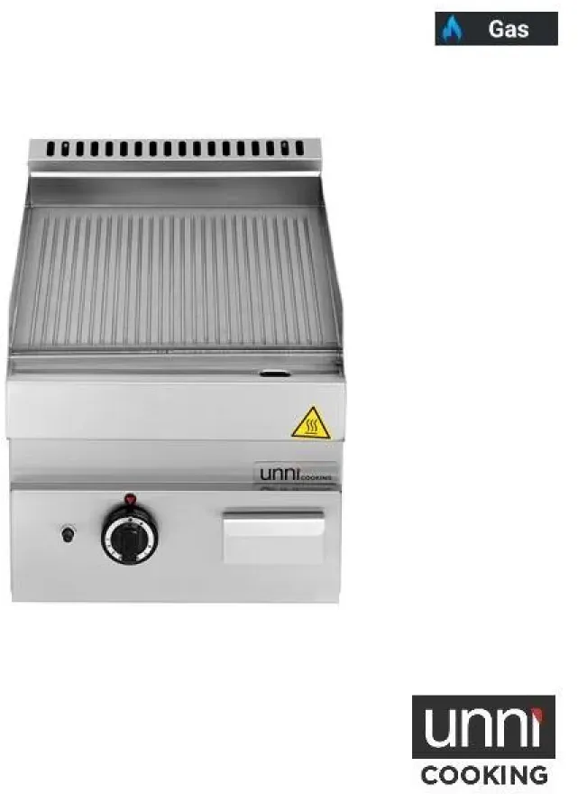 Gas-Bratplatte UNNI-COOKING 650 SERIES geriffelt Edelstahl Profiküche