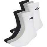 adidas Unisex CUSHIONED CREW SOCKS 6 PAIR PACK, White/Medium Grey Heather/Black, 13-14.5