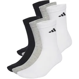 adidas Unisex CUSHIONED CREW SOCKS 6 PAIR PACK, White/Medium Grey Heather/Black, 13-14.5