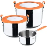 San Ignacio Compact | Topfset aus Edelstahl | 5 Teile | Enthält 2 Töpfe mit 20 und 24 cm und 1 Stieltopf mit 16 cm | Kochtopf Set | Für Alle Herdarten
