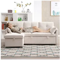 LVHOM Loungesofa Ecksofa,Ottomane,Schlaffunktion,Stauraum,2 Kissen,Seitentasche,Modular, links/rechts reversibler Chaiselongue = Umsetzbare Polsterliege, Sofa & Bett in Einem, Gästebett/Polsterbett/Daybett/Schlafsofa/Loungesofa, Max. 3 Personen beige