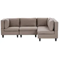 BELIANI 4-Sitzer Ecksofa Linksseitig Braun Stoffbezug mit Kissen Schwarze Beine Modular Modern Modulsofa Wohnlandschaft Wohnzimmer Wohnecke - Braun/Schwarz