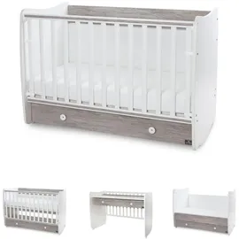 Lorelli Babybett Dream 70 x 140 cm umbaubar Kinderbett Schaukelbett Schreibtisch weiß grau