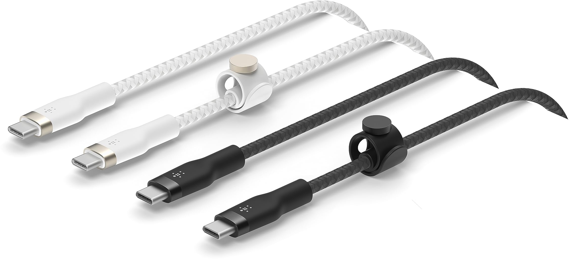 Belkin BoostCharge Pro Flex geflochtenes USB-C/USB-C-Ladekabel, USB-IF-zertifiziert zum Schnellladen mit Power Delivery PD für iPhone 15, Galaxy S24, Pixel, iPad Pro, 1 m, 2er-Pack – Schwarz/Weiß