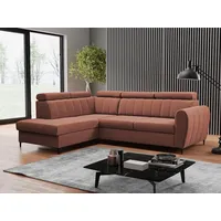 MIRJAN24 Ecksofa Forio L, mit Bettkasten und Schlaffunktion, Einstellbare Kopfstützen, Schwarze Metallfüße rosa