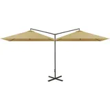 vidaXL Doppel-Sonnenschirm mit Stahl-Mast 600x300 cm Taupe