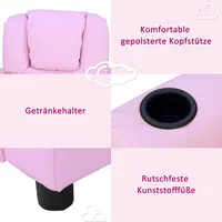 Kindersofa, Kinderstuhl Mit Fußstütze, Armlehnen, Getränkehaltern Und Verstellbarer Rückenlehne, Chaiselongue, Kindersofa, Relaxsessel, Kindersofa Für Jungen Und Mädchen Von 3-6 Jahren, Rosa