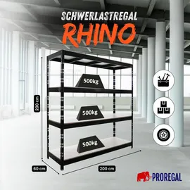 Proregal Schwerlastregal Metall 200x200x60cm Schwarz 4 Melamin-Ebenen