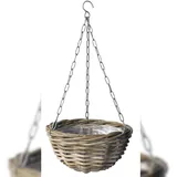 Van der Leeden Hängeampel Rattan Grau mit Metallaufhänger Ø 38 cm