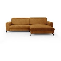 CAVADORE Ecksofa Bounce mit Cord-Bezug / L-Form-Sofa mit Schlaffunktion, Bettkasten, + Kopfteilverstellung / 290 x 88-108 x 178 / Breitcord, Gold-Gelb