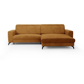 CAVADORE Ecksofa Bounce mit Cord-Bezug / L-Form-Sofa mit Schlaffunktion, Bettkasten + Kopfteilverstellung / 290 x 88-108 x 178 / Breitcord, Gold-Gelb