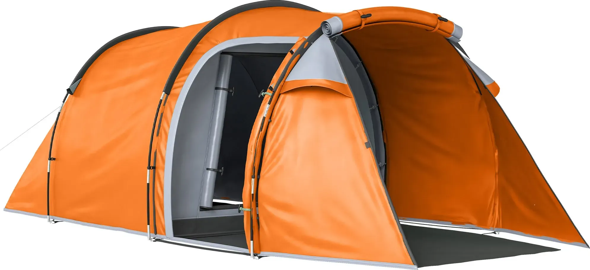 Outsunny Tunnelzelt für 2-3 Personen, Campingzelt mit Vorraum Lampenhaken 2000mm Wassersäule, wasserdicht Familienzelt, Gruppenzelt für Camping Reise Trekking Garten, Orange   Aosom