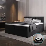 Boxspringbett 160x200 TRADA Palermo mit Bettkästen mit Matratze mit Topper Komplett-Set Polsterbett Bonell H3 Schwarz - Schwarz