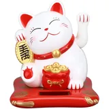 Cyrank Winkende Glückskatze mit Arm, solarbetriebene Winkekatze, Reichtum, einladende Katze, Glückskatzenstatue, Winkarm, Winkende Glückskatze, Winkekatze, Dekoration (White)
