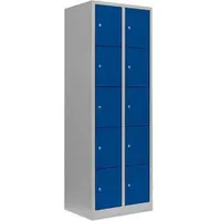 Lüllmann Schließfachschrank lichtgrau, enzianblau 520521, 10 Schließfächer 60,0 x 50,0 x 180,0 cm