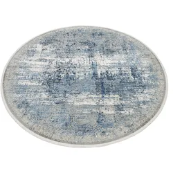 Teppich MUSTERRING "APOLLO", grau (grau, blau), H:8mm Ø:240cm, Viskose, Polyacryl, Teppiche, Fransenteppich, exclusive MUSTERRING DELUXE COLLECTION hochwertig gekettelt Fransen