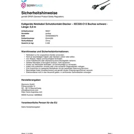 goobay 96037, 5 m, Netzstecker Typ F, IEC C13 > Schutzkontaktstecker - schwarz, Meter, gerader Stecker