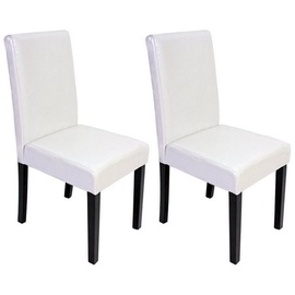 MCW 2er-Set Esszimmerstuhl Stuhl Küchenstuhl Littau ~ Kunstleder, weiß, dunkle Beine
