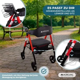Mobiclinic Gehhilfe Klappbar XXL bis 204 kg verstärktes Aluminium rot