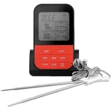 QWORK® Grillthermometer, Fleischthermometer, Grillthermometer Digital, mit 2 Temperaturfühlern, Timer und LCD Display, Ideal für BBQ, Grill, Backofen und Camping, Batterien Nicht Enthalten