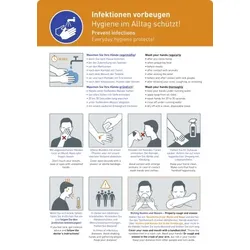 Aufkleber Infektionen vorbeugen, Hygiene im Alltag schützt, Kombischild, Folie, 210x297 mm